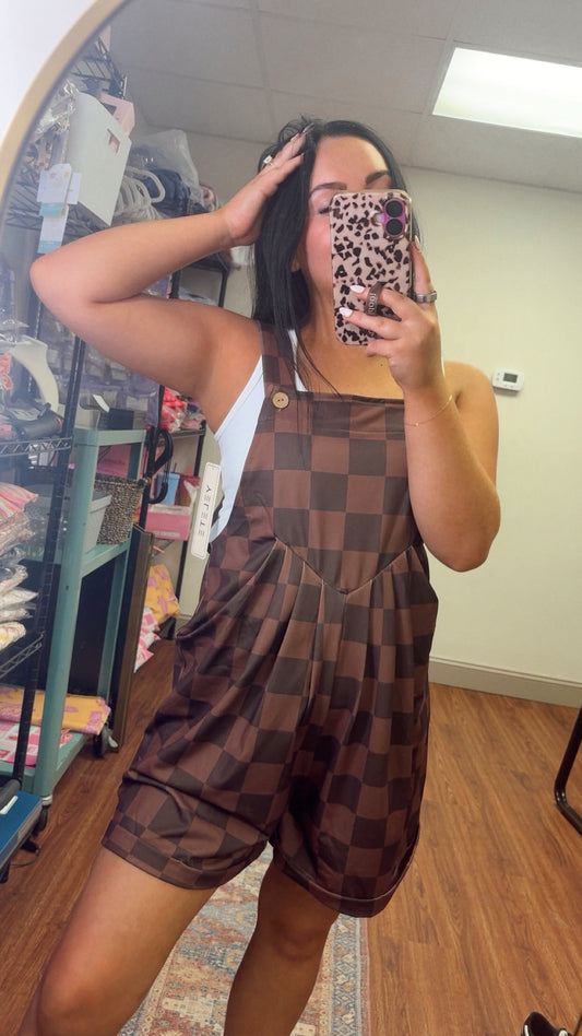 Chocolate Checkered Overalls