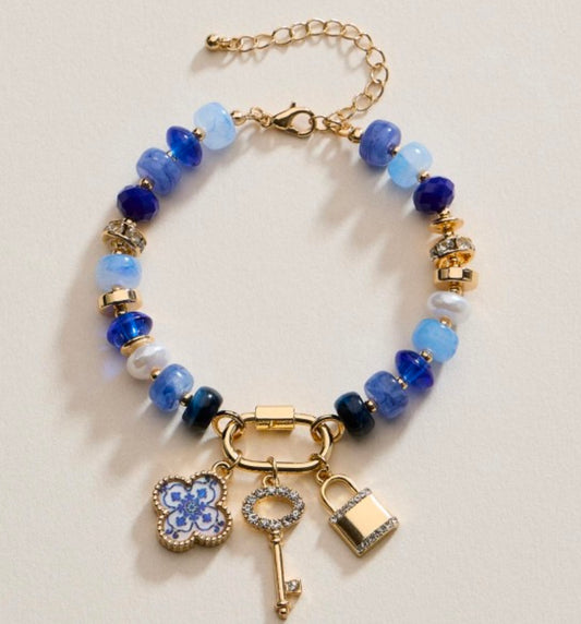 Beaded Charm Bracelet - Blue