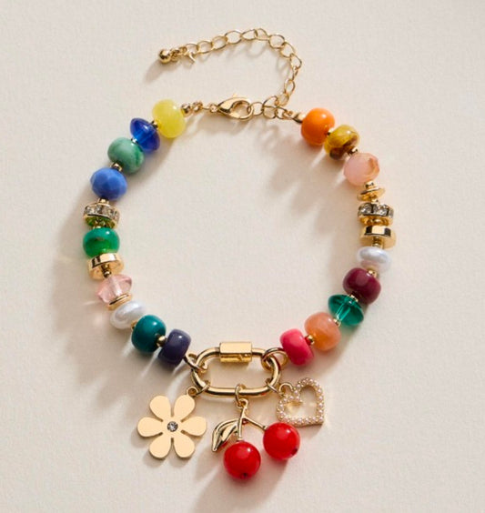 Beaded Charm Bracelet - Cherry