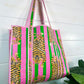 Hand Quilted Oversized Tote Bag- Pink & Green