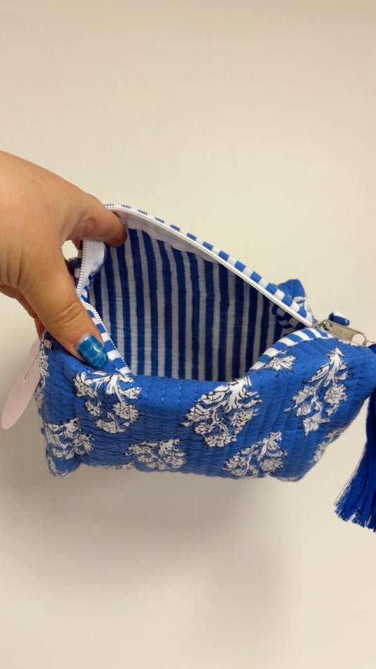 Quilted Makeup Bag - Blue Floral