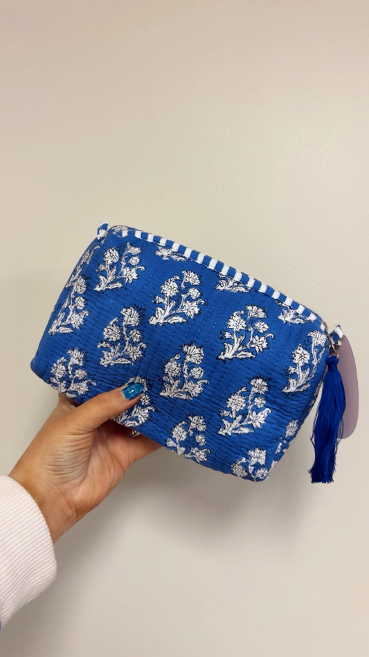 Quilted Makeup Bag - Blue Floral