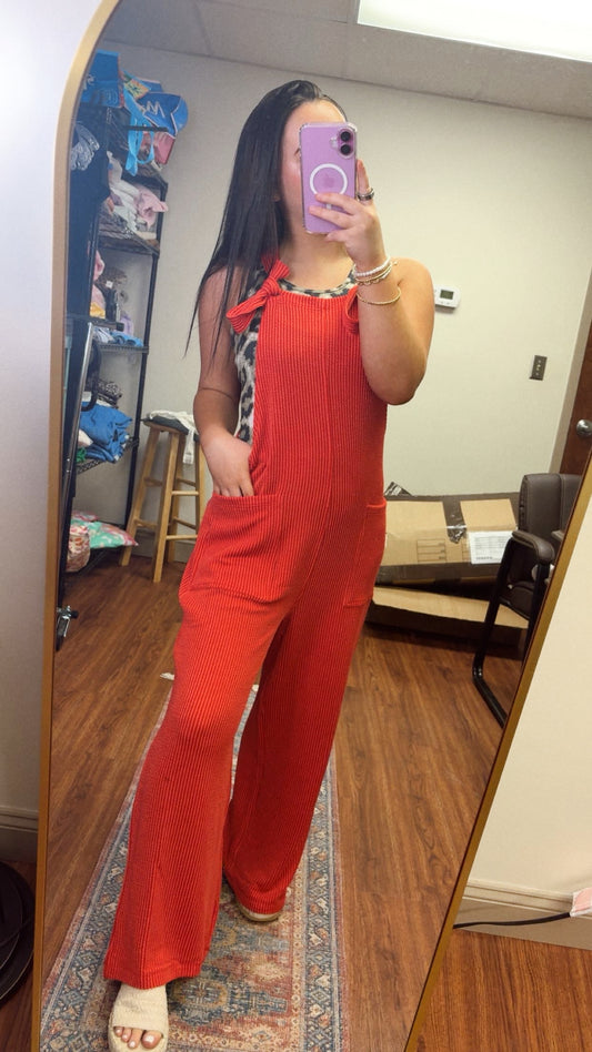 Picking Flowers Jumpsuit- Red