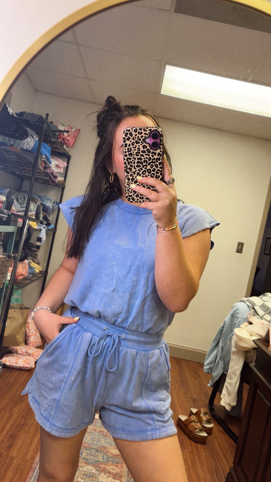 Athleisure Queen Romper- Blue