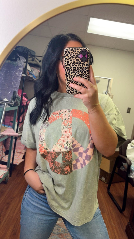 Boho Peace Acid Washed Tee
