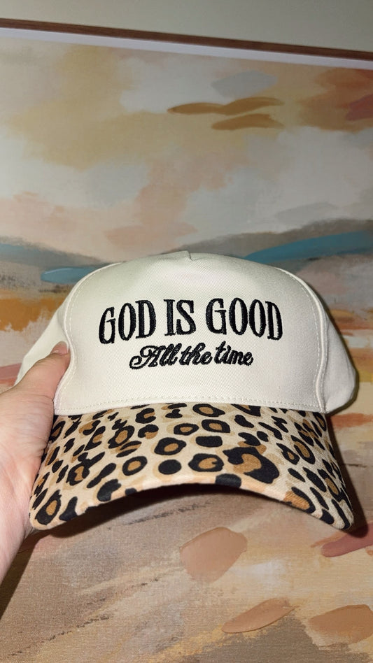 God Is Good Embroidered Hat- Leopard