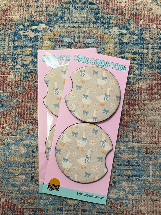 Blue Ribbon Geese Car Coasters