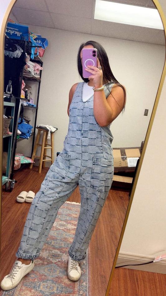 Checkered Denim Jumpsuit