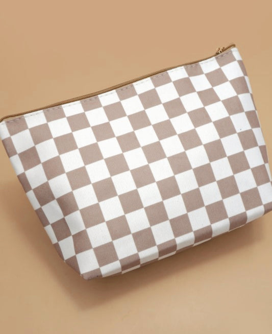 Tan Checker Cosmetic Bag