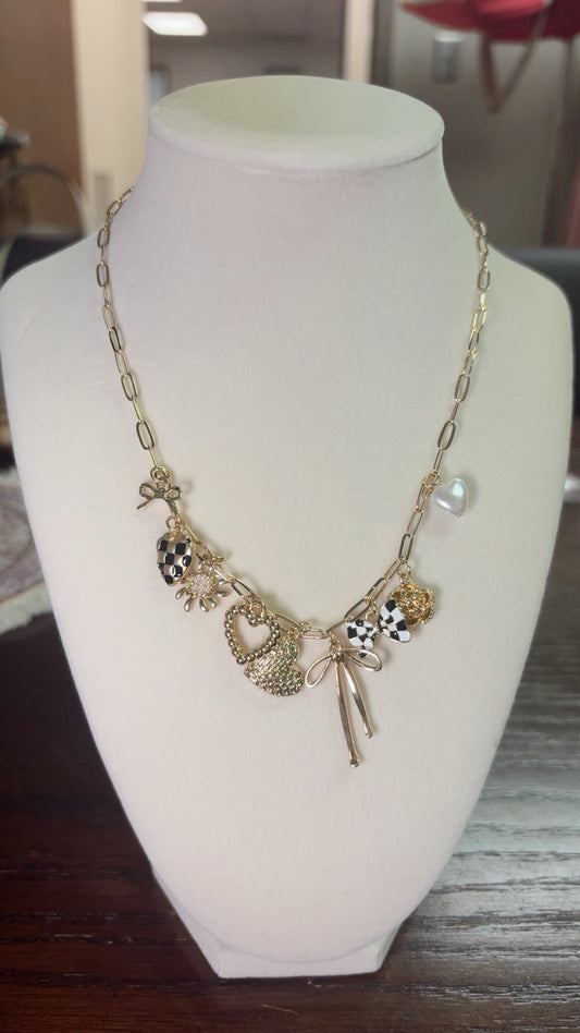 Checker Heart Charm Necklace