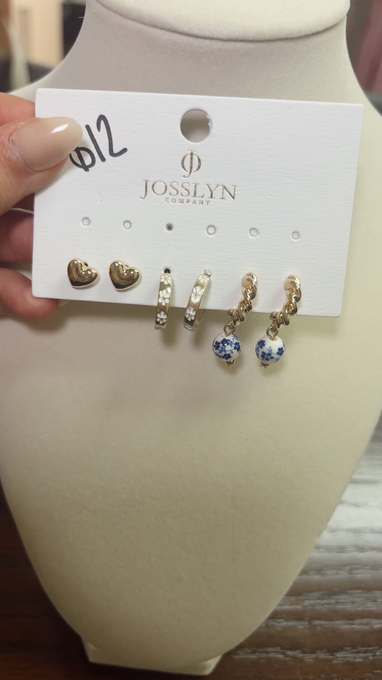 Blue Porcelain Trio Earring Set
