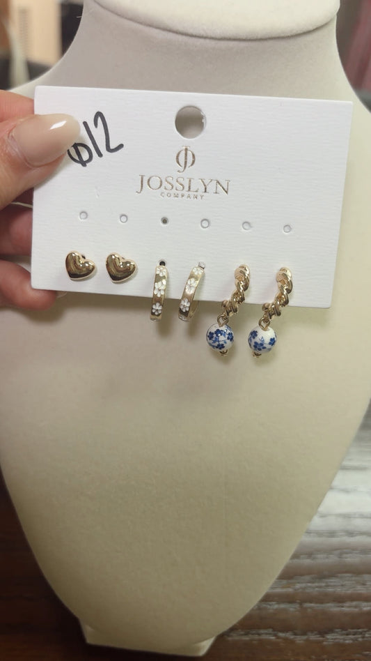 Blue Porcelain Trio Earring Set