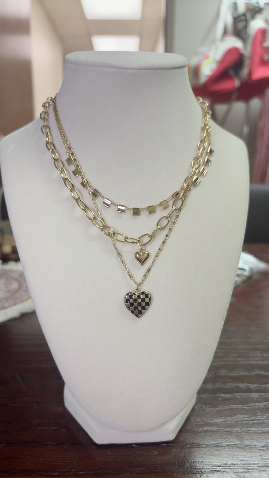 Checker Heart Layered Necklace